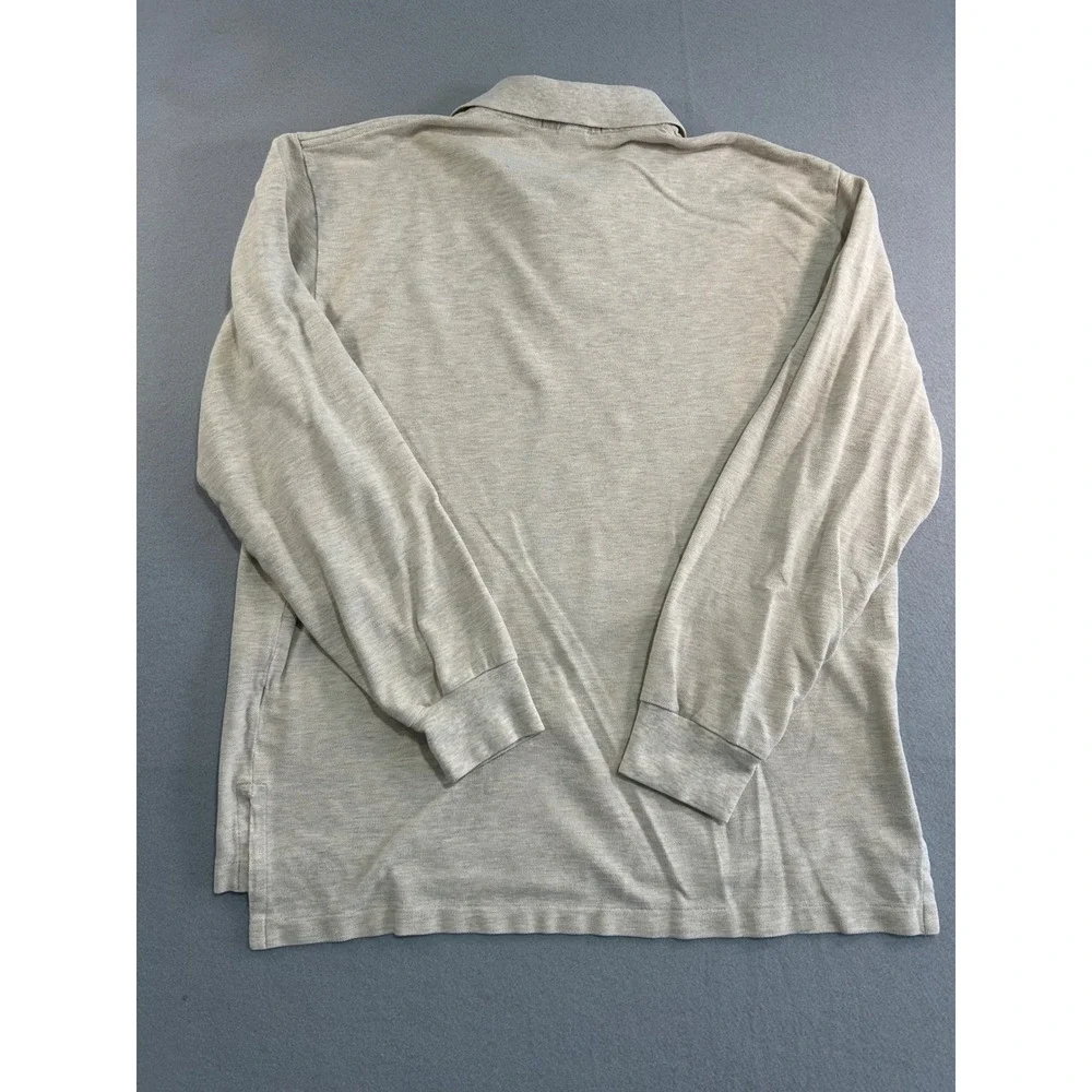 Polo Ralph Lauren Polo Shirt Mens Large Beige Long Sleeve Pique Cotton Pony